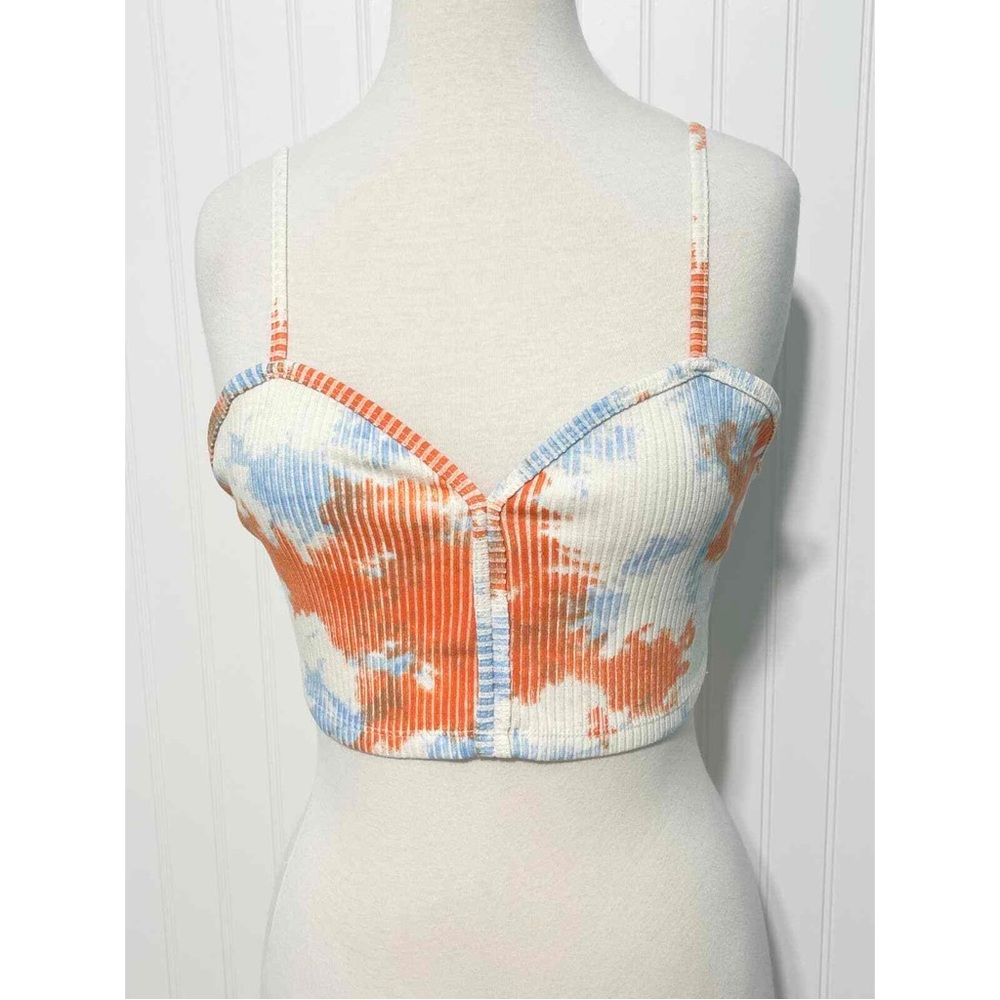 Zara Open Back Sleeveless Ribbed Tie Dye Crop Top White Orange Blue